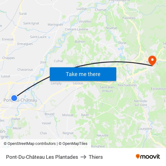 Pont-Du-Château Les Plantades to Thiers map