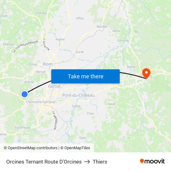 Orcines Ternant Route D'Orcines to Thiers map