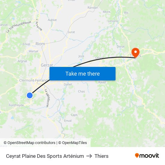 Ceyrat Plaine Des Sports Arténium to Thiers map