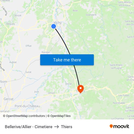 Bellerive/Allier - Cimetiere to Thiers map