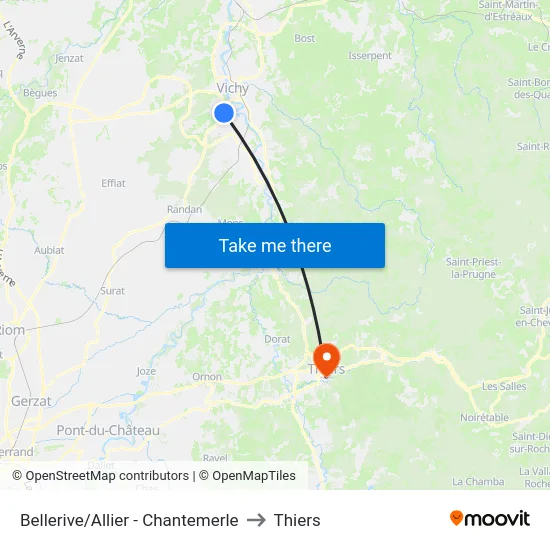 Bellerive/Allier - Chantemerle to Thiers map