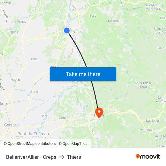 Bellerive/Allier - Creps to Thiers map