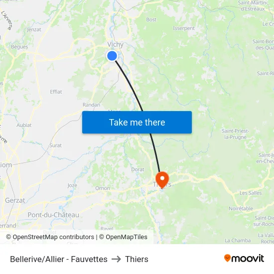 Bellerive/Allier - Fauvettes to Thiers map
