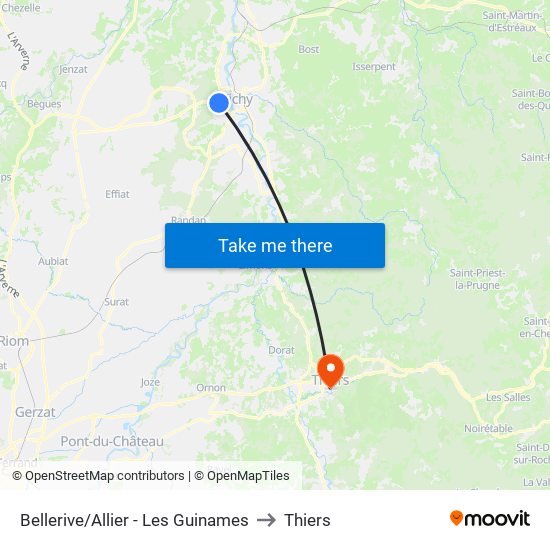 Bellerive/Allier - Les Guinames to Thiers map