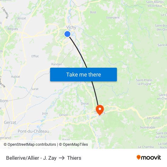 Bellerive/Allier - J. Zay to Thiers map