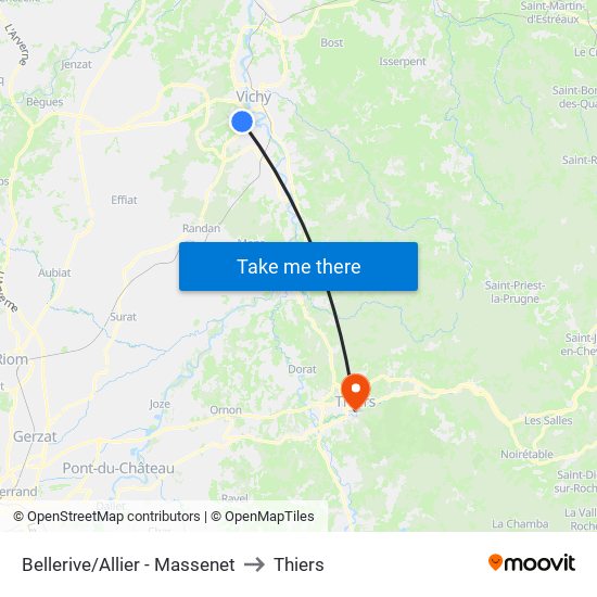 Bellerive/Allier - Massenet to Thiers map