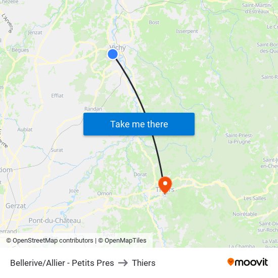 Bellerive/Allier - Petits Pres to Thiers map