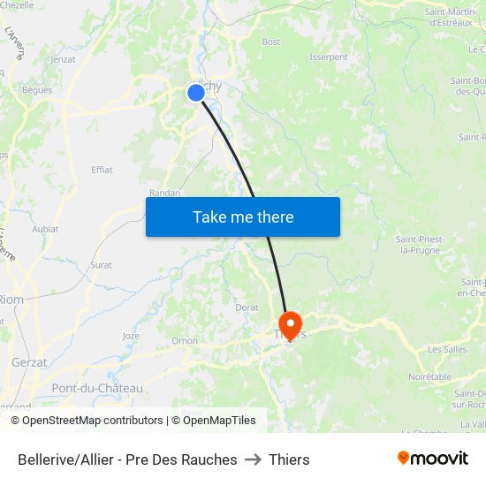 Bellerive/Allier - Pre Des Rauches to Thiers map