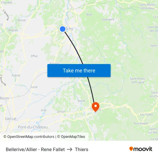 Bellerive/Allier - Rene Fallet to Thiers map
