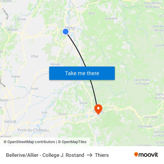 Bellerive/Allier - College J. Rostand to Thiers map