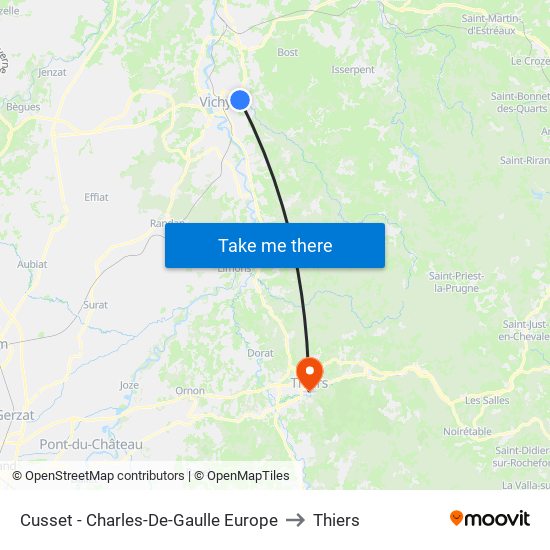 Cusset - Charles-De-Gaulle Europe to Thiers map