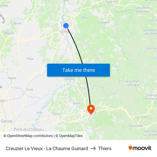 Creuzier Le Vieux - La Chaume Guinard to Thiers map