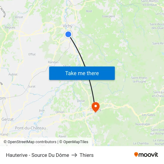 Hauterive - Source Du Dôme to Thiers map