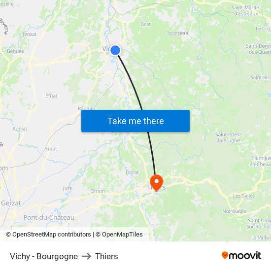 Vichy - Bourgogne to Thiers map