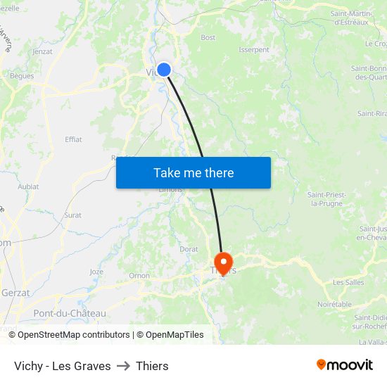 Vichy - Les Graves to Thiers map