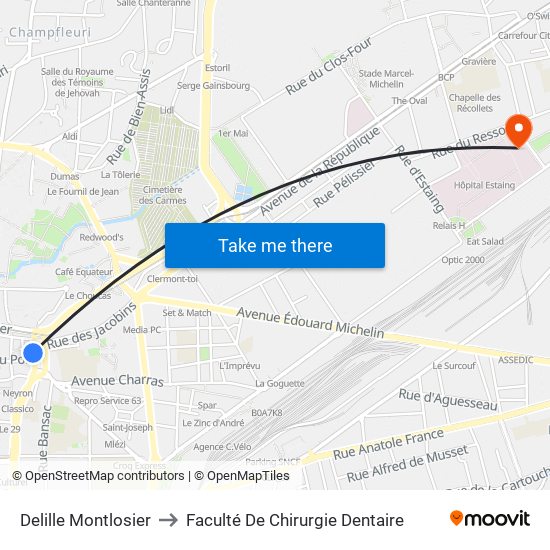 Delille Montlosier to Faculté De Chirurgie Dentaire map