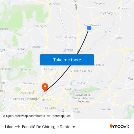 Saint-Beauzire Lilas to Faculté De Chirurgie Dentaire map
