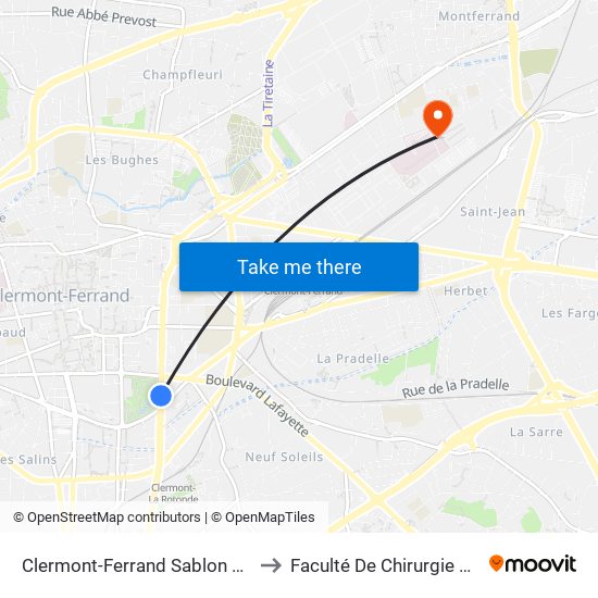Clermont-Ferrand Sablon Lafayette to Faculté De Chirurgie Dentaire map