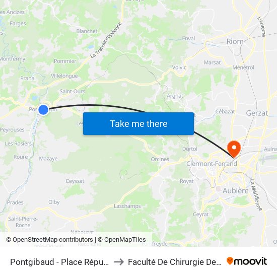 Pontgibaud - Place République to Faculté De Chirurgie Dentaire map