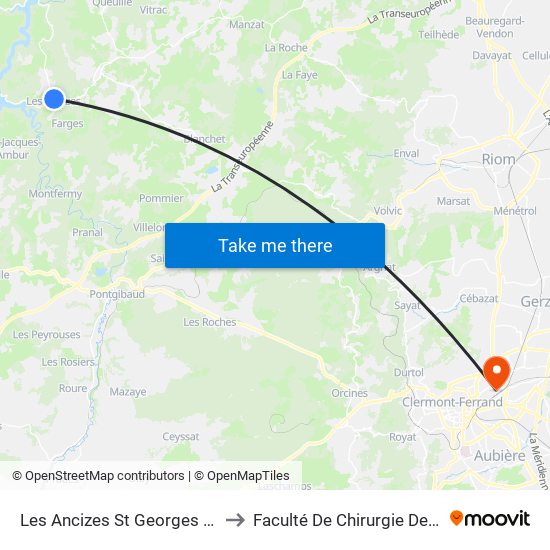 Les Ancizes St Georges Bourg to Faculté De Chirurgie Dentaire map