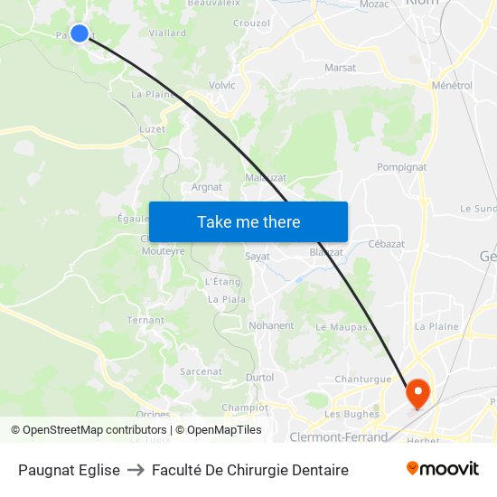 Paugnat Eglise to Faculté De Chirurgie Dentaire map
