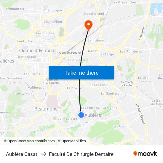 Aubière Casati to Faculté De Chirurgie Dentaire map
