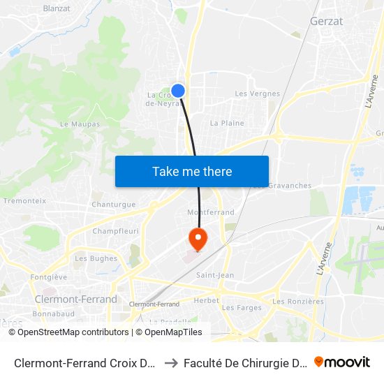 Clermont-Ferrand Croix De Neyrat to Faculté De Chirurgie Dentaire map