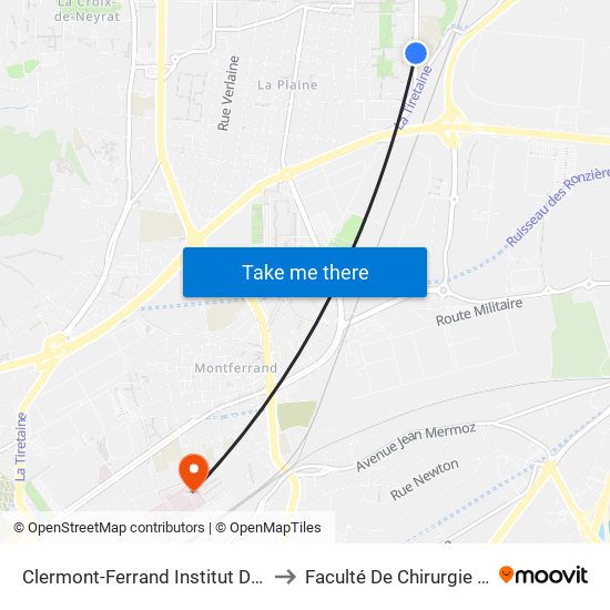 Clermont-Ferrand Institut Des Métiers to Faculté De Chirurgie Dentaire map