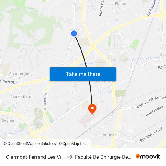 Clermont-Ferrand Les Vignes to Faculté De Chirurgie Dentaire map