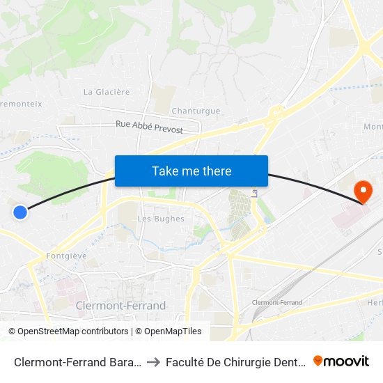 Clermont-Ferrand Barante to Faculté De Chirurgie Dentaire map