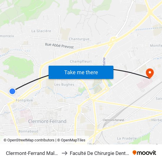 Clermont-Ferrand Malville to Faculté De Chirurgie Dentaire map