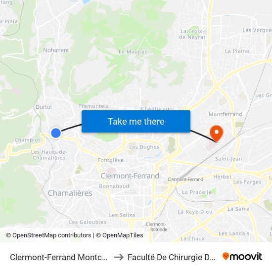 Clermont-Ferrand Montcharvais to Faculté De Chirurgie Dentaire map