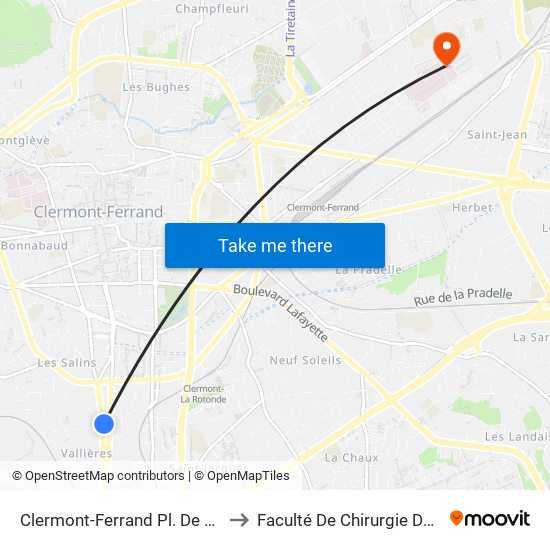 Clermont-Ferrand Pl. De Verdun to Faculté De Chirurgie Dentaire map