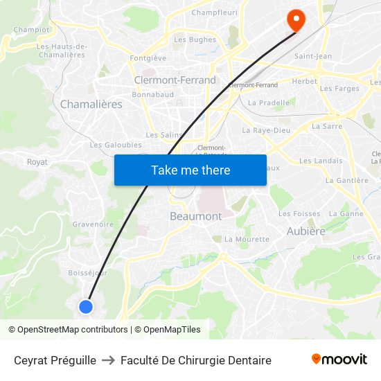 Ceyrat Préguille to Faculté De Chirurgie Dentaire map