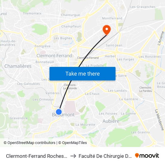 Clermont-Ferrand Roches Brunes to Faculté De Chirurgie Dentaire map