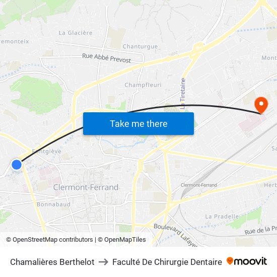 Chamalières Berthelot to Faculté De Chirurgie Dentaire map