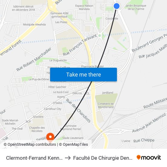 Clermont-Ferrand Kennedy to Faculté De Chirurgie Dentaire map