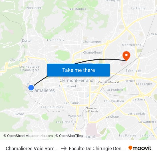 Chamalières Voie Romaine to Faculté De Chirurgie Dentaire map