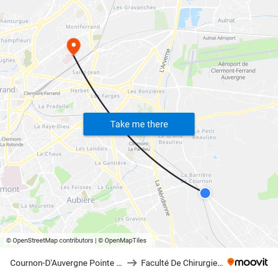 Cournon-D'Auvergne Pointe De Cournon to Faculté De Chirurgie Dentaire map