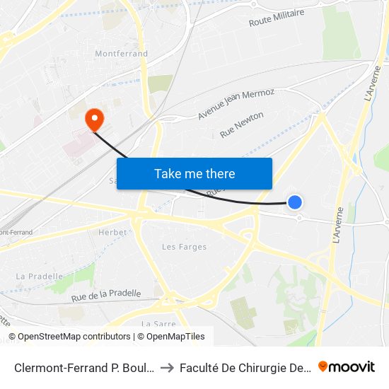 Clermont-Ferrand P. Boulanger to Faculté De Chirurgie Dentaire map