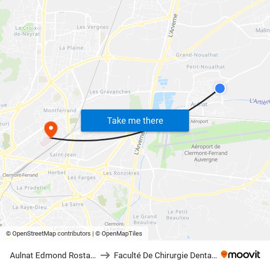 Aulnat Edmond Rostand to Faculté De Chirurgie Dentaire map