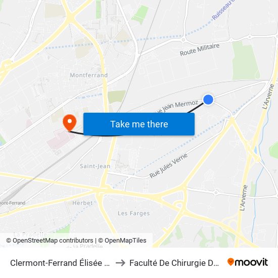 Clermont-Ferrand Élisée Reclus to Faculté De Chirurgie Dentaire map