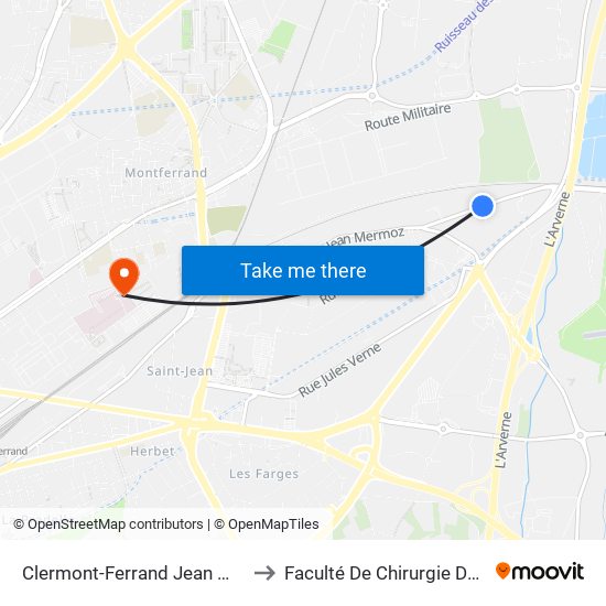 Clermont-Ferrand Jean Mermoz to Faculté De Chirurgie Dentaire map