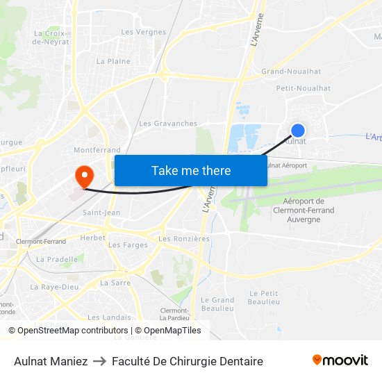 Aulnat Maniez to Faculté De Chirurgie Dentaire map