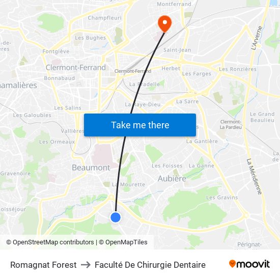 Romagnat Forest to Faculté De Chirurgie Dentaire map