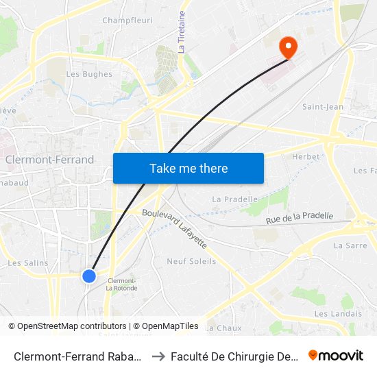 Clermont-Ferrand Rabanesse to Faculté De Chirurgie Dentaire map