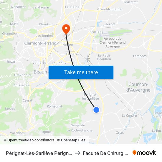 Pérignat-Lès-Sarliève Perignat Les Horts to Faculté De Chirurgie Dentaire map