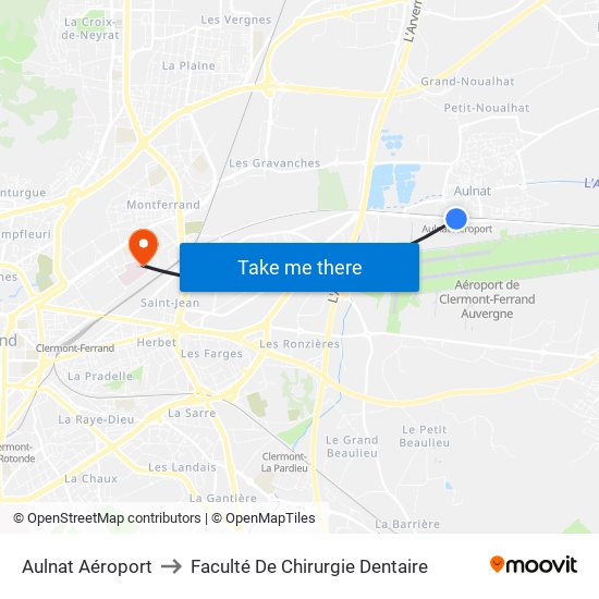 Aulnat Aéroport to Faculté De Chirurgie Dentaire map