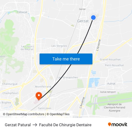 Gerzat Patural to Faculté De Chirurgie Dentaire map