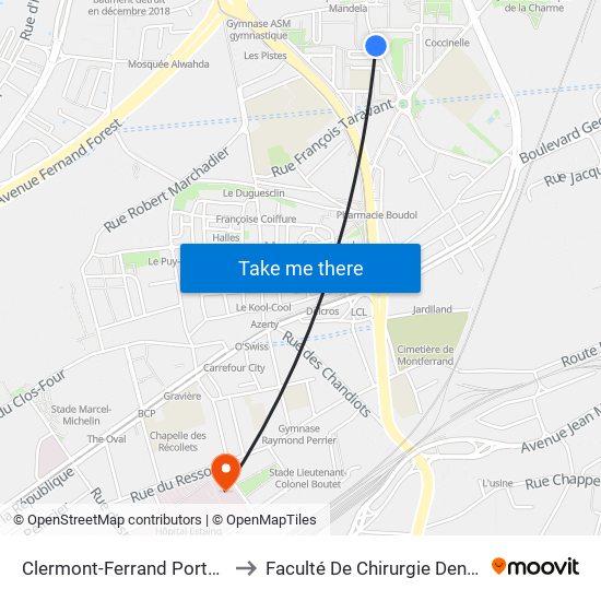 Clermont-Ferrand Portefort to Faculté De Chirurgie Dentaire map
